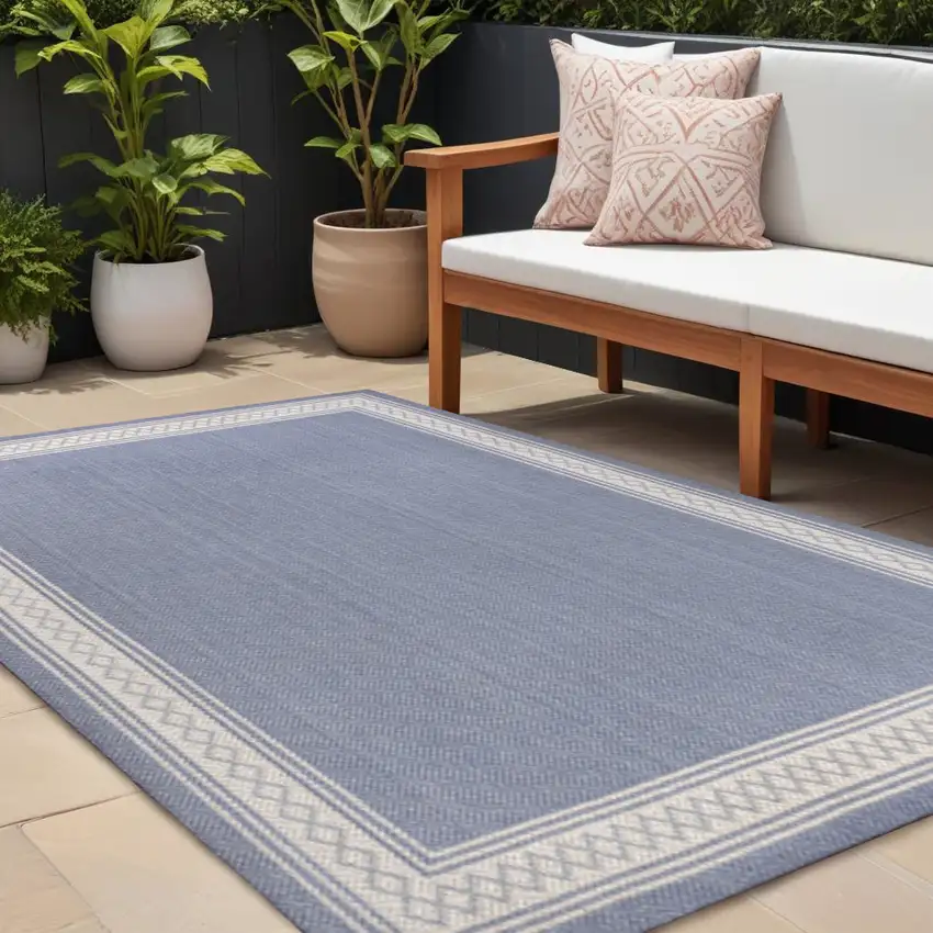 Blue And Cream Indoor Outdoor Area Rug Photo 1