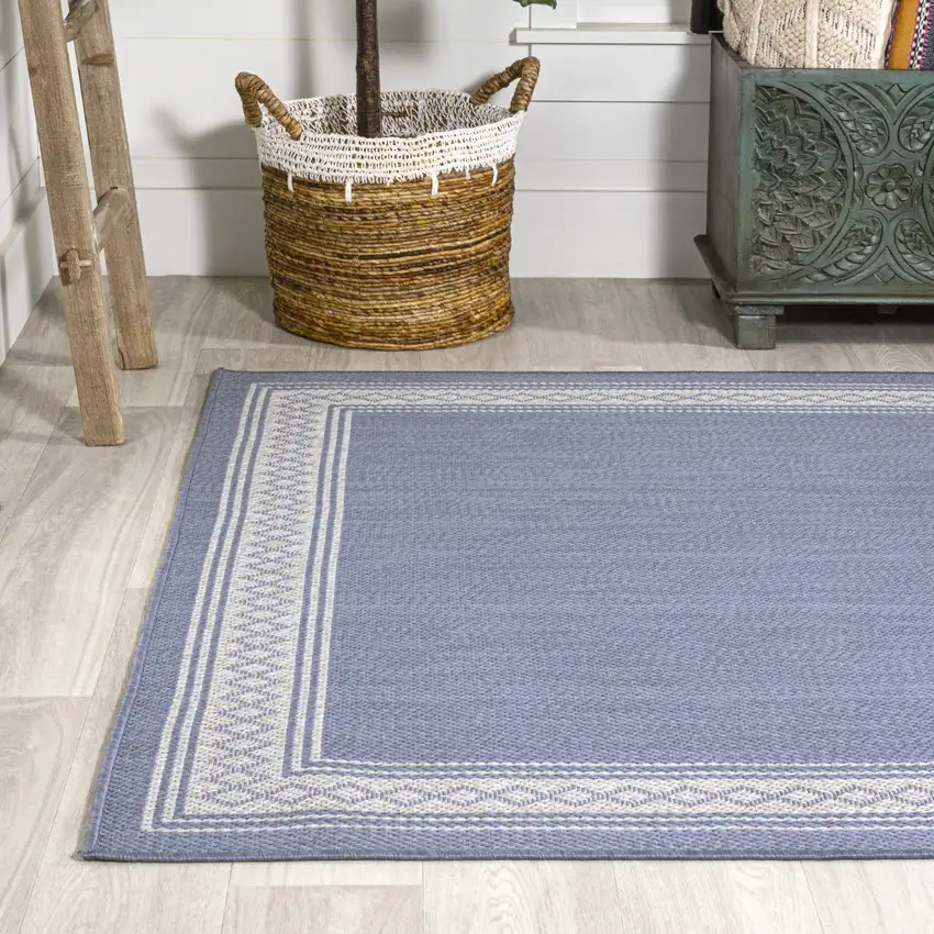 Blue And Cream Indoor Outdoor Area Rug Photo 6