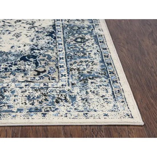 Blue And Cream Medallion Area Rug Photo 3