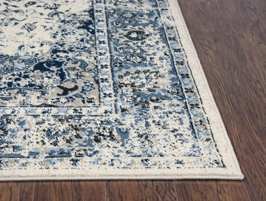 Blue And Cream Medallion Area Rug Photo 3