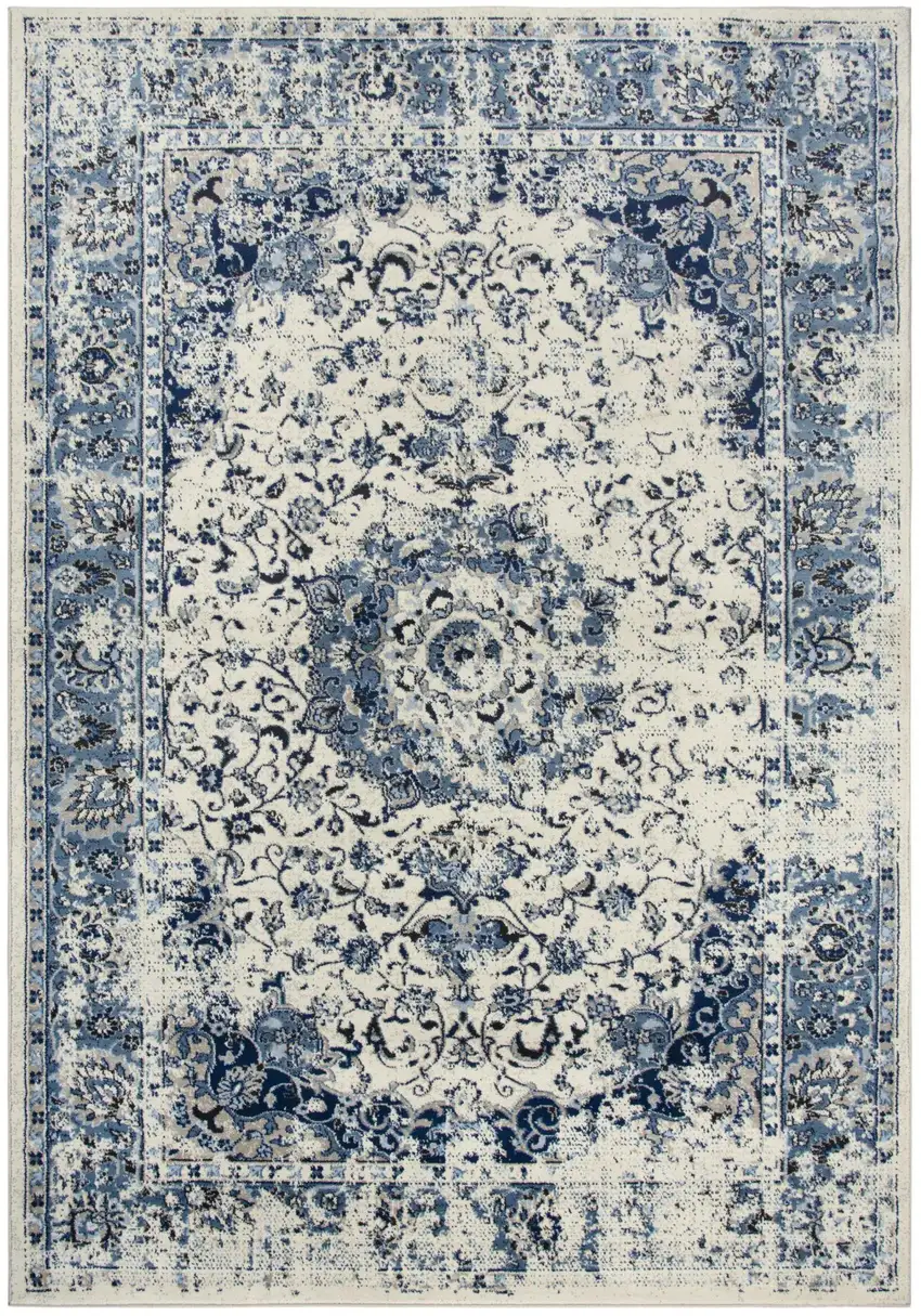Blue And Cream Medallion Area Rug Photo 2