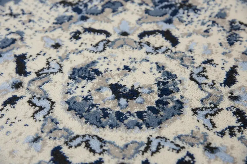 Blue And Cream Medallion Area Rug Photo 4