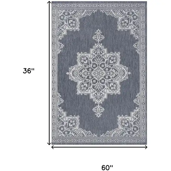 Blue And Cream Medallion Indoor Outdoor Area Rug Photo 9