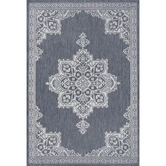 Blue And Cream Medallion Indoor Outdoor Area Rug Photo 2