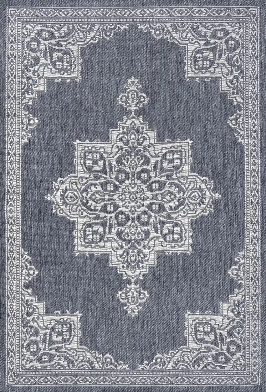 Blue And Cream Medallion Indoor Outdoor Area Rug Photo 2