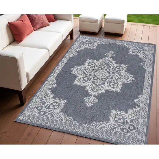 Blue And Cream Medallion Indoor Outdoor Area Rug Photo 1