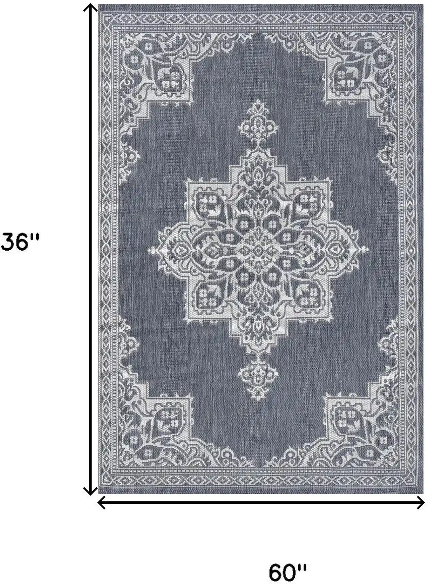 Blue And Cream Medallion Indoor Outdoor Area Rug Photo 9