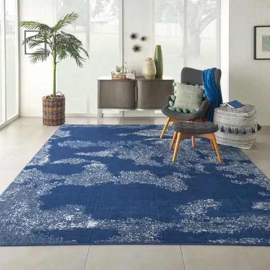 Blue And Dark Blue Abstract Area Rug Photo 5