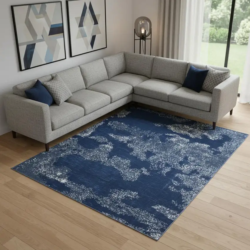 Blue And Dark Blue Abstract Area Rug Photo 1