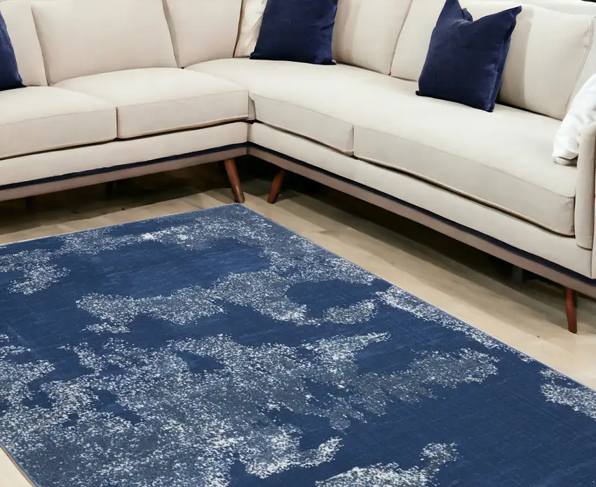 Blue And Dark Blue Abstract Area Rug Photo 1
