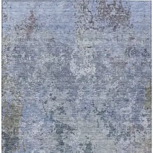 Photo of Blue And Dark Gray Abstract Washable Indoor Outdoor Area Rug