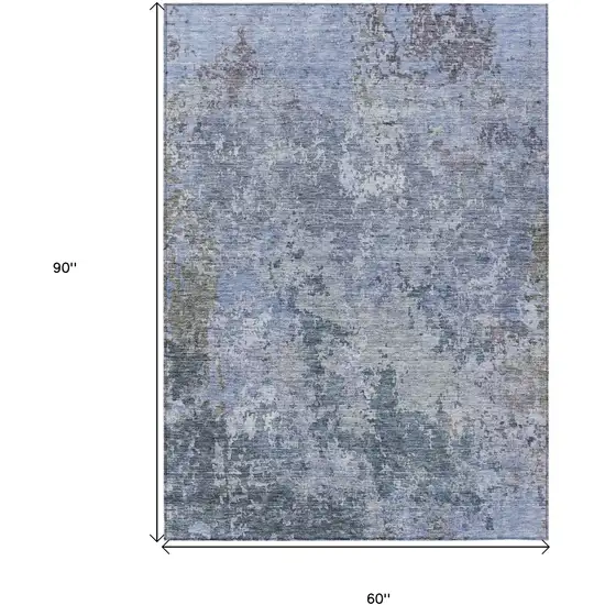 Blue And Dark Gray Abstract Washable Indoor Outdoor Area Rug Photo 3