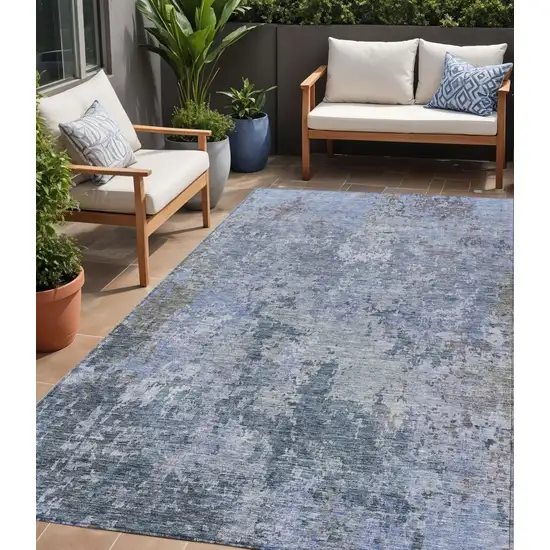 Blue And Dark Gray Abstract Washable Indoor Outdoor Area Rug Photo 1