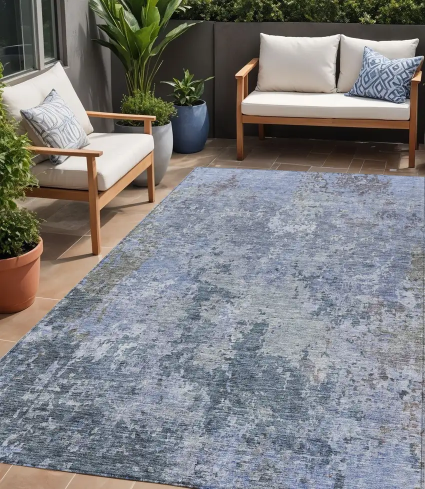 Blue And Dark Gray Abstract Washable Indoor Outdoor Area Rug Photo 1