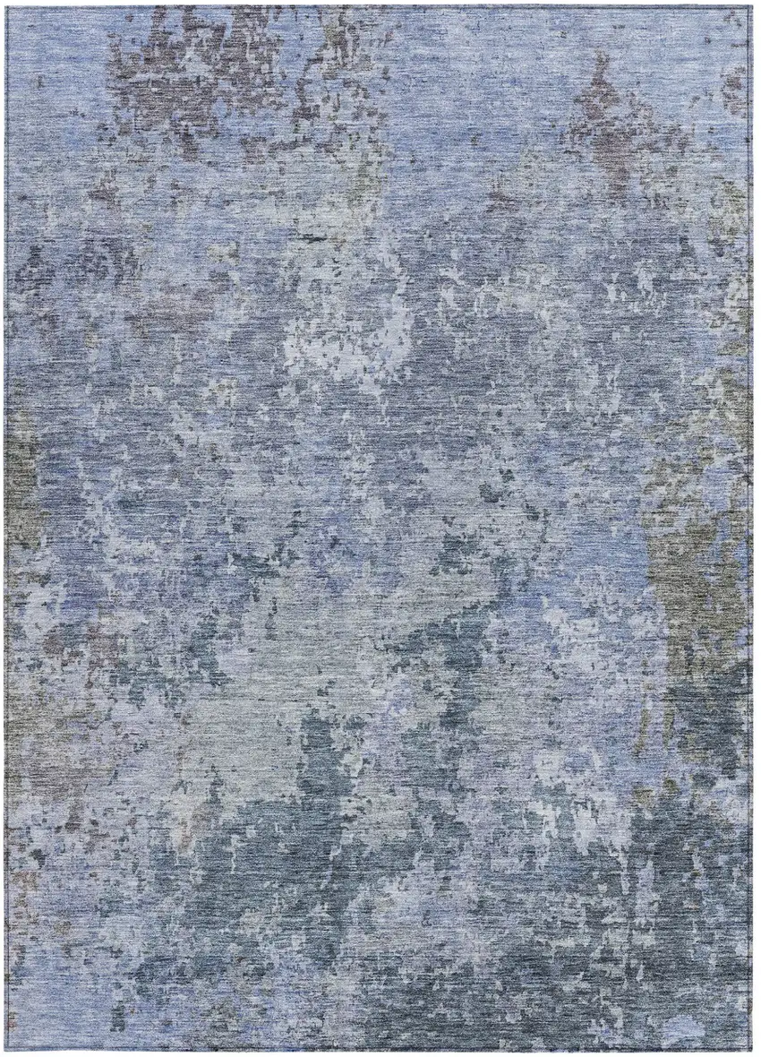 Blue And Dark Gray Abstract Washable Indoor Outdoor Area Rug Photo 7