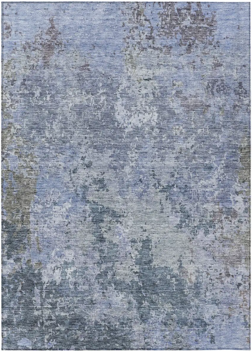 Blue And Dark Gray Abstract Washable Indoor Outdoor Area Rug Photo 2