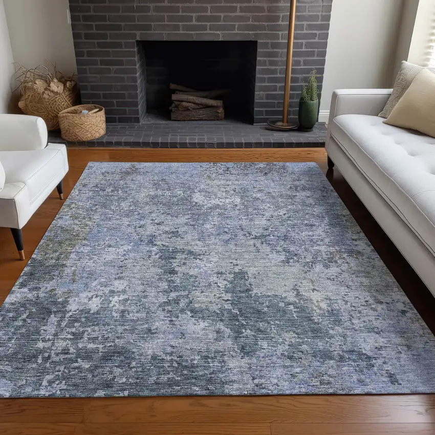 Blue And Dark Gray Abstract Washable Indoor Outdoor Area Rug Photo 9