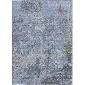 Photo of Blue And Dark Gray Abstract Washable Indoor Outdoor Area Rug