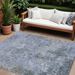 Photo of Blue And Dark Gray Abstract Washable Indoor Outdoor Area Rug