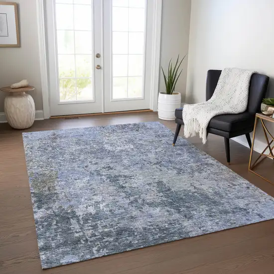 Blue And Dark Gray Abstract Washable Indoor Outdoor Area Rug Photo 9