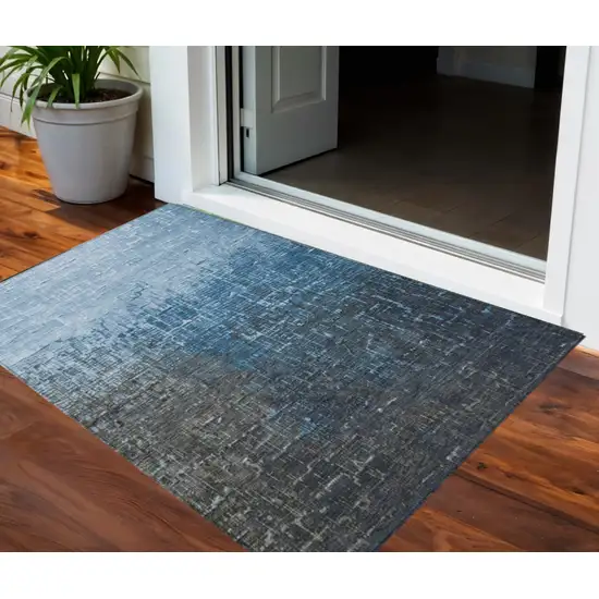 Blue And Dark Gray Ombre Washable Indoor Outdoor Area Rug Photo 1