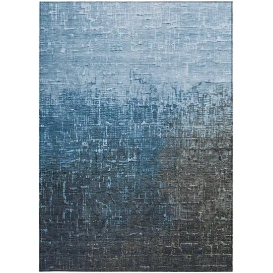Blue And Dark Gray Ombre Washable Indoor Outdoor Area Rug Photo 6