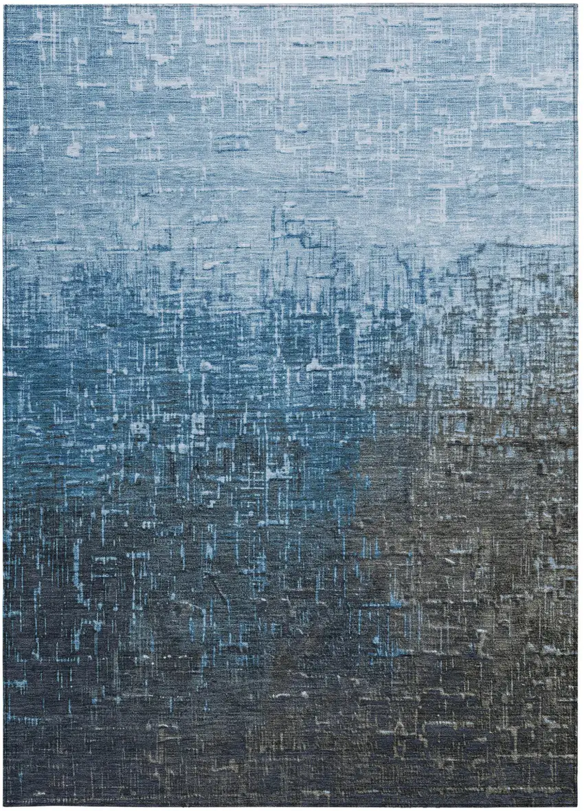 Blue And Dark Gray Ombre Washable Indoor Outdoor Area Rug Photo 6