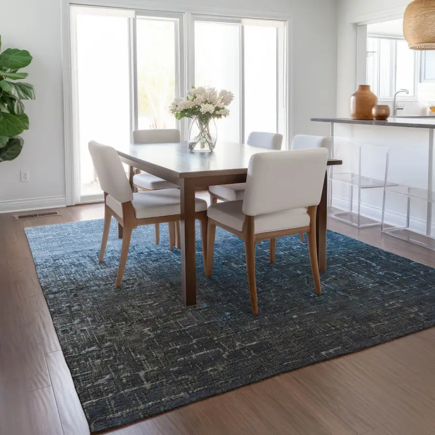 Blue And Dark Gray Ombre Washable Indoor Outdoor Area Rug Photo 9