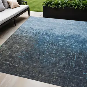 Photo of Blue And Dark Gray Ombre Washable Indoor Outdoor Area Rug