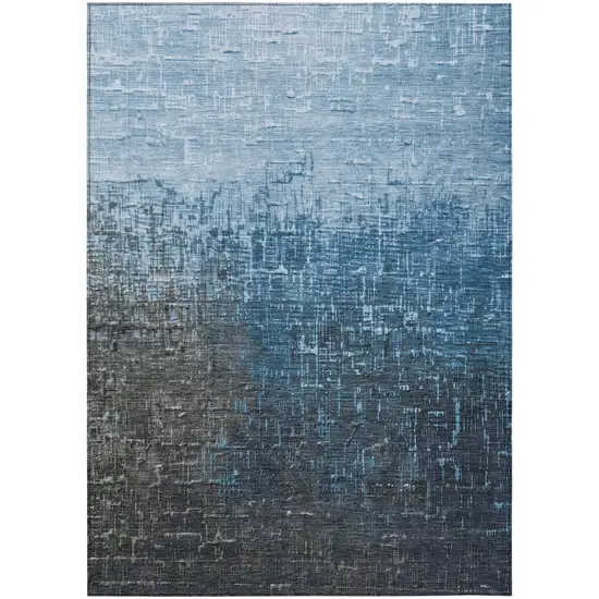 Blue And Dark Gray Ombre Washable Indoor Outdoor Area Rug Photo 2
