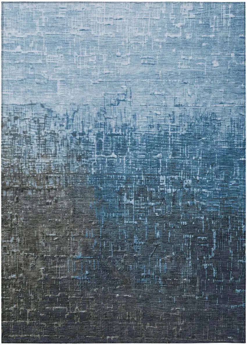 Blue And Dark Gray Ombre Washable Indoor Outdoor Area Rug Photo 2