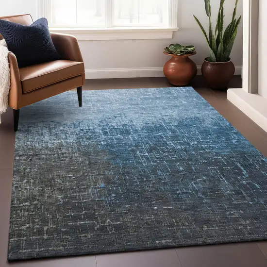 Blue And Dark Gray Ombre Washable Indoor Outdoor Area Rug Photo 8