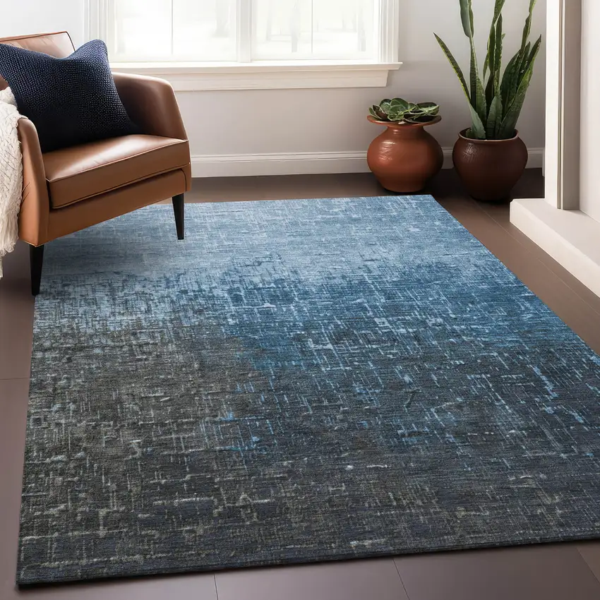 Blue And Dark Gray Ombre Washable Indoor Outdoor Area Rug Photo 8