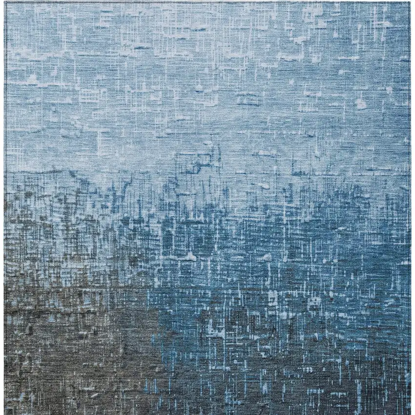 Blue And Dark Gray Ombre Washable Indoor Outdoor Area Rug Photo 6