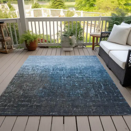 Blue And Dark Gray Ombre Washable Indoor Outdoor Area Rug Photo 7