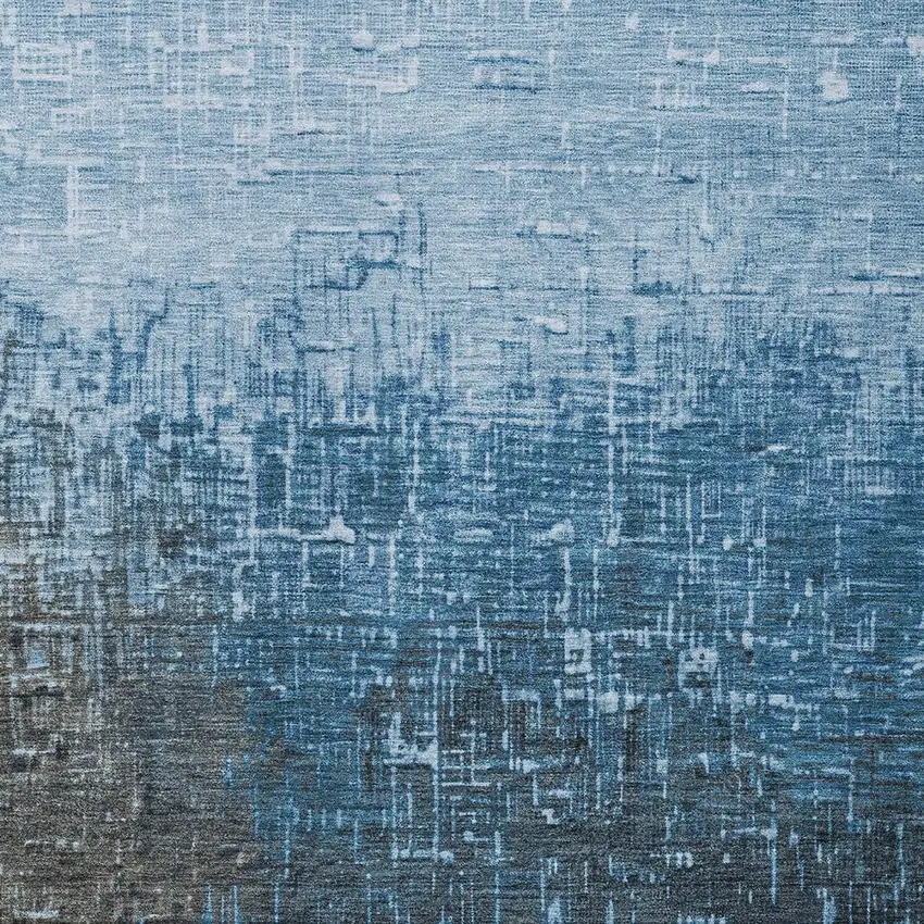 Blue And Dark Gray Ombre Washable Indoor Outdoor Area Rug Photo 5