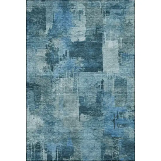 Blue And Denim Blue Abstract Washable Area Rug With UV Protection Photo 1