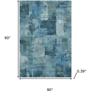 Photo of Blue And Denim Blue Abstract Washable Area Rug With UV Protection