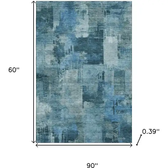 Blue And Denim Blue Abstract Washable Area Rug With UV Protection Photo 9