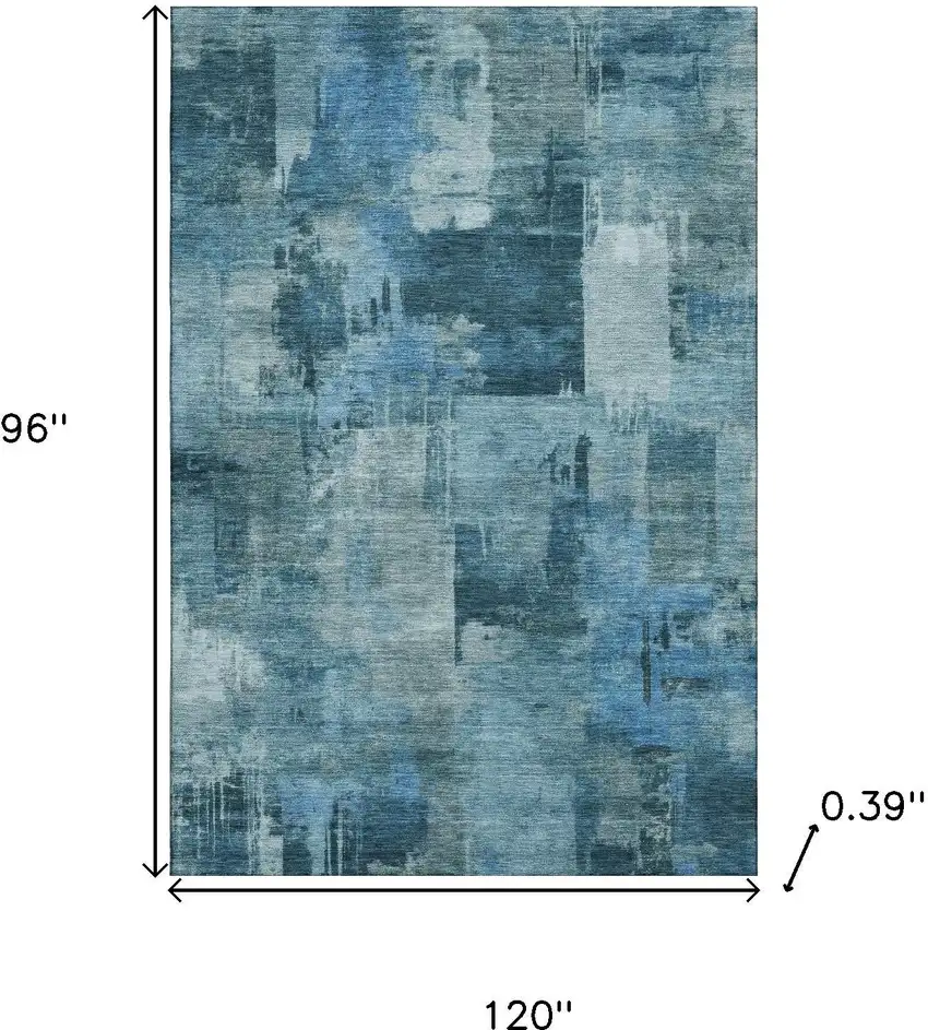 Blue And Denim Blue Abstract Washable Area Rug With UV Protection Photo 9