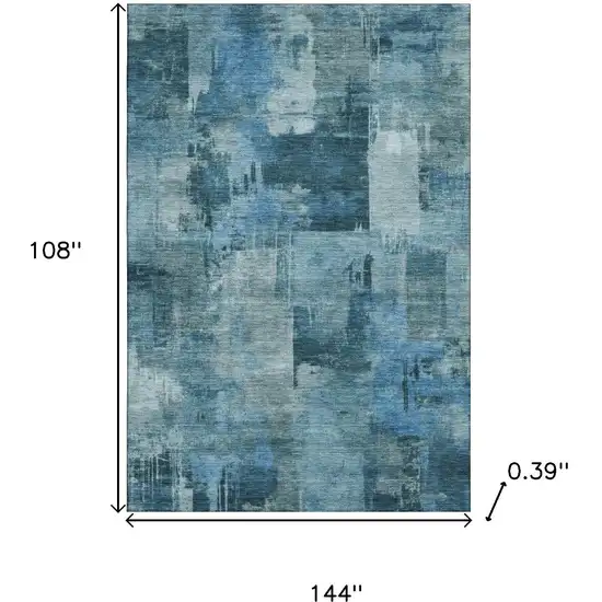 Blue And Denim Blue Abstract Washable Area Rug With UV Protection Photo 9