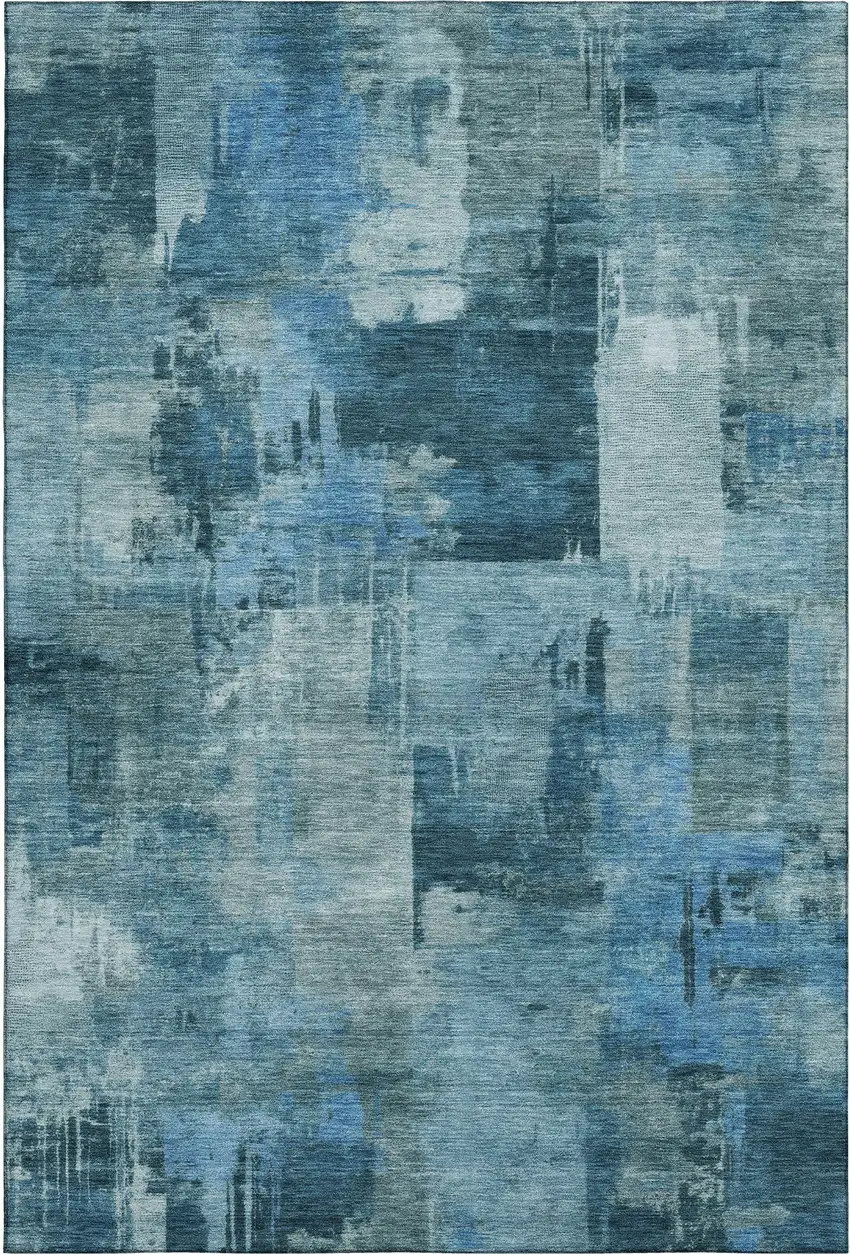 Blue And Denim Blue Abstract Washable Area Rug With UV Protection Photo 1