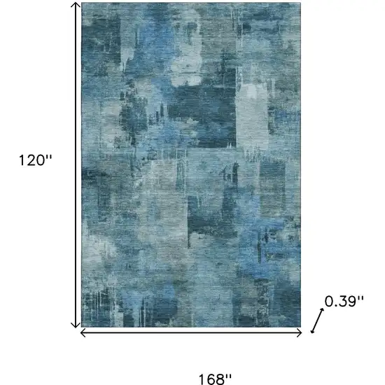 Blue And Denim Blue Abstract Washable Area Rug With UV Protection Photo 9