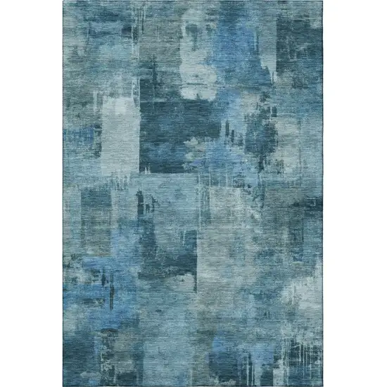 Blue And Denim Blue Abstract Washable Area Rug With UV Protection Photo 4