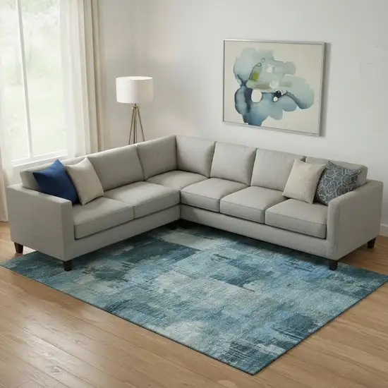 Blue And Denim Blue Abstract Washable Area Rug With UV Protection Photo 2