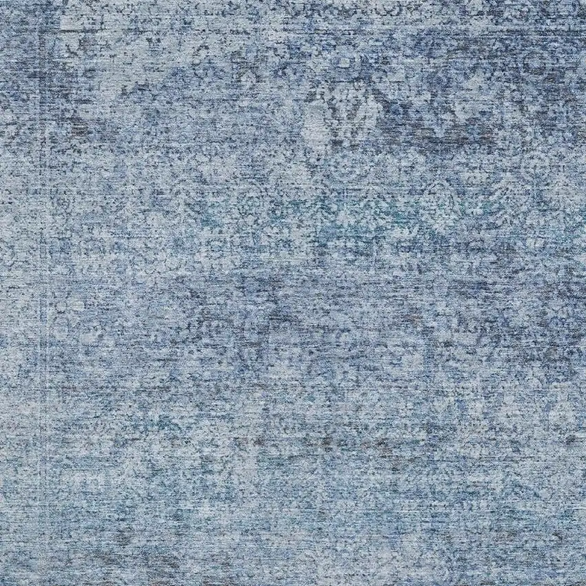 Blue And Denim Blue Abstract Washable Area Rug With UV Protection Photo 3