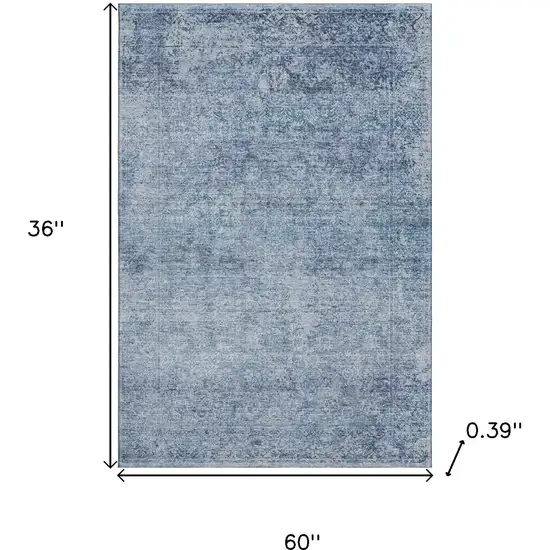 Blue And Denim Blue Abstract Washable Area Rug With UV Protection Photo 9