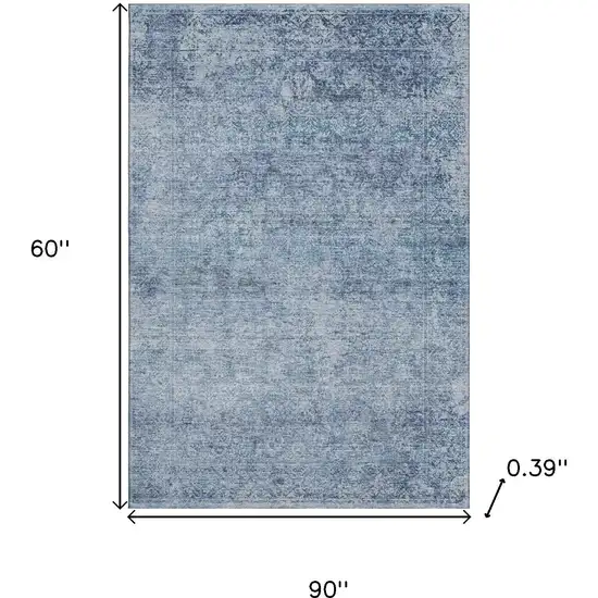 Blue And Denim Blue Abstract Washable Area Rug With UV Protection Photo 9