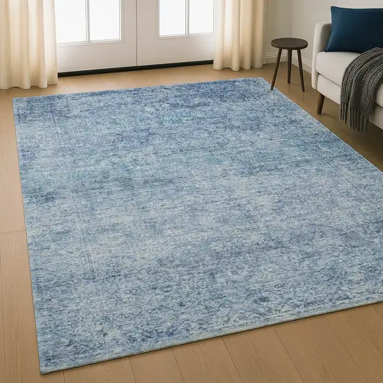 Blue And Denim Blue Abstract Washable Area Rug With UV Protection Photo 5