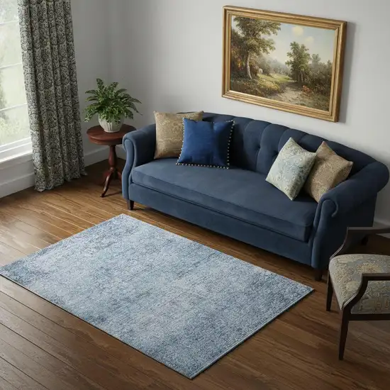 Blue And Denim Blue Abstract Washable Area Rug With UV Protection Photo 2